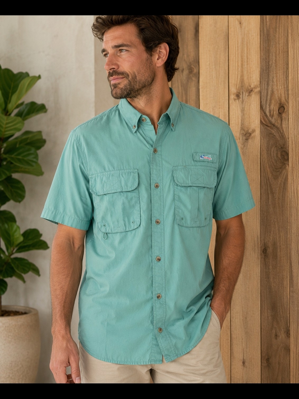 Men's Short-Sleeve Button-Down Shirt in Seafoam Green by (blank)
